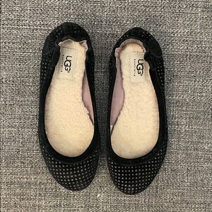 UGG Black W Brig Ballet Flats Shoes Shearling Foot Bed Rubber Sole Size 6